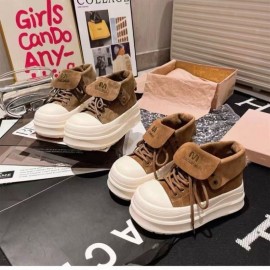 Women'S Chunky Platform Sneakers with Thick Platform Heel - Chunky Sole High-Top Round Toe PU Cover Upper, & Brown Retro Chunky Heel, Cushioned Insole & Arch Support, All-Season Casual Shoes for Casual Attire, Versatile Two-Way Wear (Flip-Flop Style