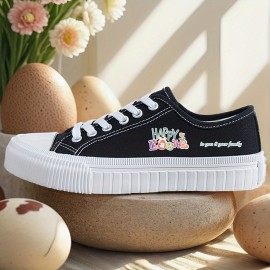 Women's Shoes Colorful Easter Black and White Casual Sneakers Skateboard Shoes with Laces 2D Print Series Campus Style All-Season