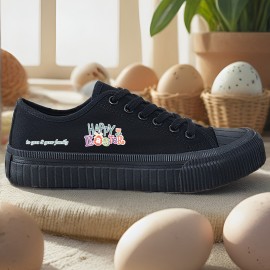 Women's Shoes Colorful Easter Black and White Casual Sneakers Skateboard Shoes with Laces 2D Print Series Campus Style All-Season