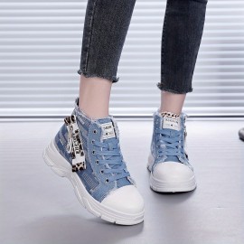 Women'S Chunky Platform Sneakers - Lace-Up High-Top Shoes with Non-Slip Rubber Sole, All-Season Casual Shoes for Everyday & Formal Outfits - Durable Canvas Upper & Cushioned Insole - Easy-Clean White Shoes for Women, Ladies Sneakers, Versatile Footwear, Trendy Footwear, Comfortable Fit, Fashionconscious Buyers, Streetwear Style, Breathable Fabric, Fashionconscious Women, Shoe For Women, Sneaker For Women