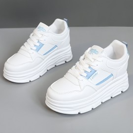 [Beige High-Top Sneakers] Beige Women's High-Top Lace-Up Casual Sneakers | Thick Platform Sole for Height Boost, Soft Synthetic Cover, Breathable Fabric Lining & Cushioned PVC Sole | Autumn Outdoor Comfort, Plus Sizes, Petite Women, Comfortable Walking, Minimalist Design, Durable Construction