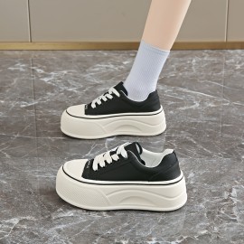 Women'S Chunky Platform Sneakers - Breathable EVA Upper, White & Black Casual Shoes with 