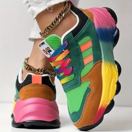 Women'S Bold Red to Gradient Sneakers - Lace-Up Low-Top Shoes with Thick Cushioned MD Sole, Breathable Fabric Upper - All-Season Everyday & Formal Shoes in Green, Yellow, Orange, Pink, Purple, Blue, Teal, - Non-Slip Outfit Staple for Women, Versatile Footwear, Vibrant Design, Comfortable Fit, Fashion Enthusiasts, Style Conscious Consumers, Small Clear Boxes & Packages, Clear And Transparent Boxes, Thick Cushioned Shoes, Multi Color Styles, Non