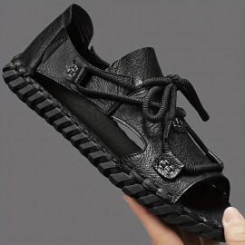 Men's Black Brown Grey Summer Sandals - Slip-On Casual Streetwear Flip Flops with Adjustable Straps, Super Fiber Synthetic & Rubber Sole for Vacation, Daily Wear