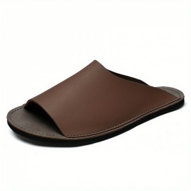 Men'S Slip-On Sandals - Slip-Resistant Non-Slip Sole, Cushioned EVA Footbed - Minimalist One-Piece Design for Beach, Casual, Formal - All-Season Indoor/Outdoor Shoes - Easy-Clean Brown Sandals for Everyday & Formal Events, Beach Footwear, Sleek Slipon, Durable Footwear, Casual Footwear, Street Style, Handstitched Edges, Comfortable Slides, Urban Fashion