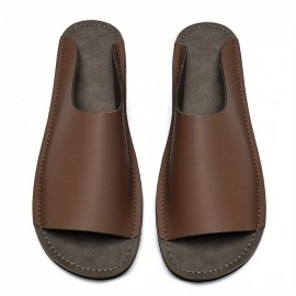Men'S Slip-On Sandals - Slip-Resistant Non-Slip Sole, Cushioned EVA Footbed - Minimalist One-Piece Design for Beach, Casual, Formal - All-Season Indoor/Outdoor Shoes - Easy-Clean Brown Sandals for Everyday & Formal Events, Beach Footwear, Sleek Slipon, Durable Footwear, Casual Footwear, Street Style, Handstitched Edges, Comfortable Slides, Urban Fashion