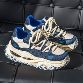 Four Seasons New Men's Low-Top Thick Sole Minimalist Fashionable Versatile Breathable Mesh Casual Sneakers, Outdoor Walking, Style, Sleek Style, Fashionable Shoes, Durable Material, Comfortable Fit, Round Toe, Laceup Sneakers, College Students, Urban Style