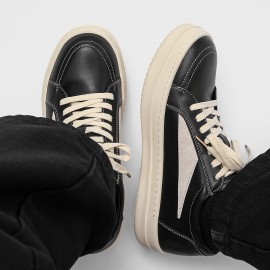 Men's Skate Shoes - Thick Platform Sole for Height Increase & Cushioned Grip - Black/Beige Colorway - PU Upper & Non-Slip Rubber Outsole - Lace-Up Low-Top Sneakers for Streetwear, Skateboarding, Gym, Everyday - All-Season Urban Fashion Shoes