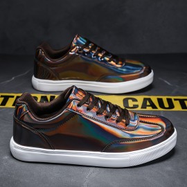 Men'S Stylish Solid Color Skate Sneakers - Non-Slip Lace-Up Low-Top Sneakers with Metallic Accents, Breathable Fabric Lining & EVA Cushioned Sole for Outdoor Casual Wear, Skate Shoes, Sleek Shoe Design, Durable Footwear