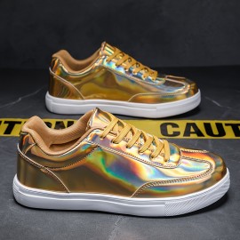 Men'S Stylish Solid Color Skate Sneakers - Non-Slip Lace-Up Low-Top Sneakers with Metallic Accents, Breathable Fabric Lining & EVA Cushioned Sole for Outdoor Casual Wear, Skate Shoes, Sleek Shoe Design, Durable Footwear