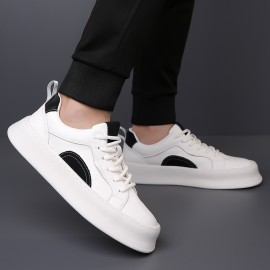 Men's Casual Sports Sneakers, Solid Color Low Top Lace-Up Shoes with Microfiber Synthetic Upper, Fabric Inner, Rubber Sole, and Faux Insole for All-Season Daily Wear