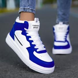Unisex Mid-Top Sneakers - White & Blue accent, Lace-Up Closure, Cushioned MD Sole - All-Season Casual, Gym, Streetwear Shoes - Breathable Fabric Upper - for Men & Women - Everyday & Formal Events, Gym Footwear, Fashion Sporty Look, Comfortable Fit