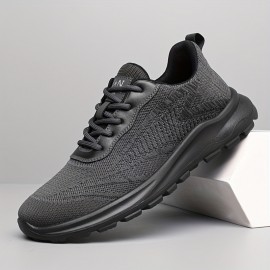 Men'S Breathable Knit Sneakers - Low-Top Casual Sneakers with Faux Upper, Fabric Lining & Durable Sole for Casual Attire, Gym, Skateboarding - Black, Sneakers, Gym Footwear, Sleek Shoe Design, Flexible Footwear