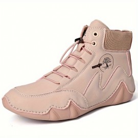 Trendy Soft Sole Non-slip Sneakers - Women's Solid Color Lace Up Flat Wear-resistant Shoes plus size