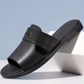 LL25222 Men's Stylish Black Slip-On Sandals - Super Fiber Synthetic, Round Toe, Rubber Sole, Summer Casual Comfort for Casual Attire