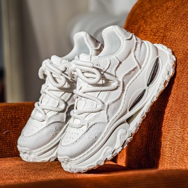 Four Seasons New Men's Low-Top Thick Sole Minimalist Fashionable Versatile Breathable Mesh Casual Sneakers, Outdoor Walking, Style, Sleek Style, Fashionable Shoes, Durable Material, Comfortable Fit, Round Toe, Laceup Sneakers, College Students, Urban Style