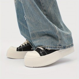 Women's Chunky Platform Derby Shoes - Round Toe Upper with Black & White Contrast Stitching, Thick Rubber Sole for All-Season Comfort, Versatile Casual & Formal Wear, Ladies Sneakers, Classic Laceup Style, Comfortable Fit, Everyday Sneakers, Stylish Sneakers, Durable Construction, Fashion Lovers