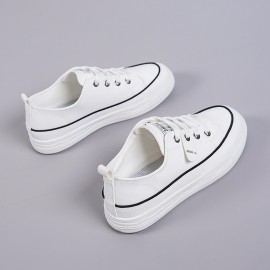 Women's White Sneakers Spring New Design - Lightweight Breathable Round-Toe Casual Shoes with Soft EVA Insole & Cushioned PVC Sole, All-Season Versatile PU Cover Upper for Sports, Casual Attire & Semi-Formal Outfits - Minimalist White Sneakers for Women