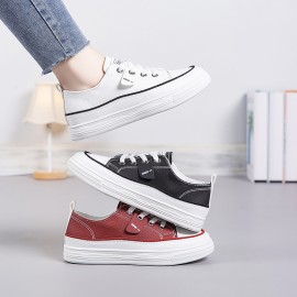 Women's White Sneakers Spring New Design - Lightweight Breathable Round-Toe Casual Shoes with Soft EVA Insole & Cushioned PVC Sole, All-Season Versatile PU Cover Upper for Sports, Casual Attire & Semi-Formal Outfits - Minimalist White Sneakers for Women