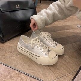 Women'S Chunky Platform Shoes - Slip-On/Lace-Up Closure, Cushioned Insole & Non-Slip Rubber Sole - White Casual Sneakers for Everyday, Office, Parties - Easy-Clean Shoes for All-Day Comfort, Ladies Sneakers, Party Footwear, Round Toe Design, Durable Traction Footwear, Office Footwear, Classic Design, Comfortable Lining, Comfortable Footwear, Fashion Lovers