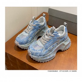 Women's Rhinestone-Encrusted -Style Chunky Platform Sneakers - Height-Increasing Thick-Soled Rhinestone-Toe & Heel, Round-Toe Casual s (Purple) | All-Season /PVC/Rubber for Parties, Prom, Casual Attire - No-Washable