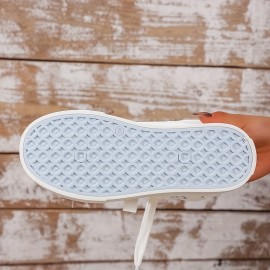 Women's Low-Top Sneakers - Lace-Up Shoes with Bow Accent, Synthetic Cover Upper & Non-Slip Rubber Sole - White & Pastel Blue Everyday Casual Shoes for Women - All-Season Fashion Footwear, Versatile Footwear, Playful Design, Comfortable Lining, Trendy Shoppers