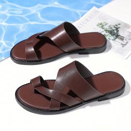 [Summer Sandals] Lightweight & Comfortable Men's Casual Summer Sandals - Black Synthetic Slip-On Flat Shoes with Cross Straps