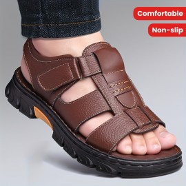 Men'S Casual Sandals with Adjustable Hook-and-Loop Straps, Non-Slip Comfortable Beach Shoes for Spring/Summer, Brown Synthetic Upper & Black Sole, Perfect for Vacation and Outdoor Activities, Beach Footwear | Stylish Sandals | Synthetic Sandals