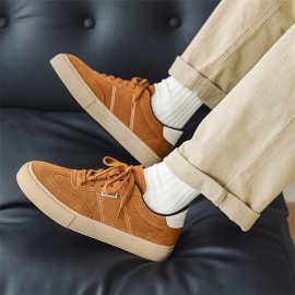 Men's Burgundy Low-Top Dopamine Shoes - Lace-Up Sneakers with Glossy Burgundy & Golden-Tan Trim, EVA Cushioned Arch, Solid Color Casual & Light Training Shoes for Spring/Fall, Skate Shoes, Gym, Semi-Formal - Minimalist Design, Durable -like Texture (No Laces Required) - Men's Fashion Sneakers with -like Upper & EVA Sole, Lace-Up Closure, Solid Color  Casual Sneakers for Men, Shoes for Men Casual, Mens Sneakers High Quality, Canvas Shoes, Wide Shoes for Men, Mens Sneakers