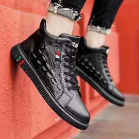 Men'S Non-Slip Durable Fashion Sneakers - Casual Street Style, Solid Color, All-Season Lace-Up Shoes with Thick Sole for Height Increase, Round Toe, Mid-Top Design, Faux Upper, Fabric Inner & Insole, PVC Sole