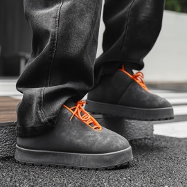 Men'S Retro Hip-Hop Style Solid Color Casual Sneakers - Lace-Up, Round Toe, Low-Top Design with EVA Sole and Fabric Lining for Comfort, Perfect for Casual Attire and Casual Attir